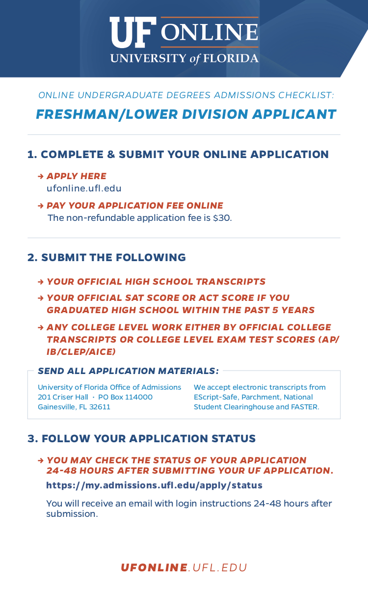 freshman applicant checklist